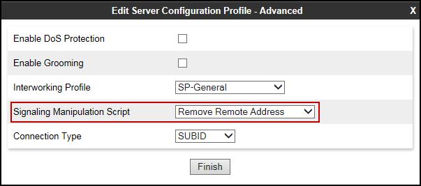 previously created in Section 6.2.3. Go to Global Profiles Server Configuration Service Provider Advanced tab Edit.