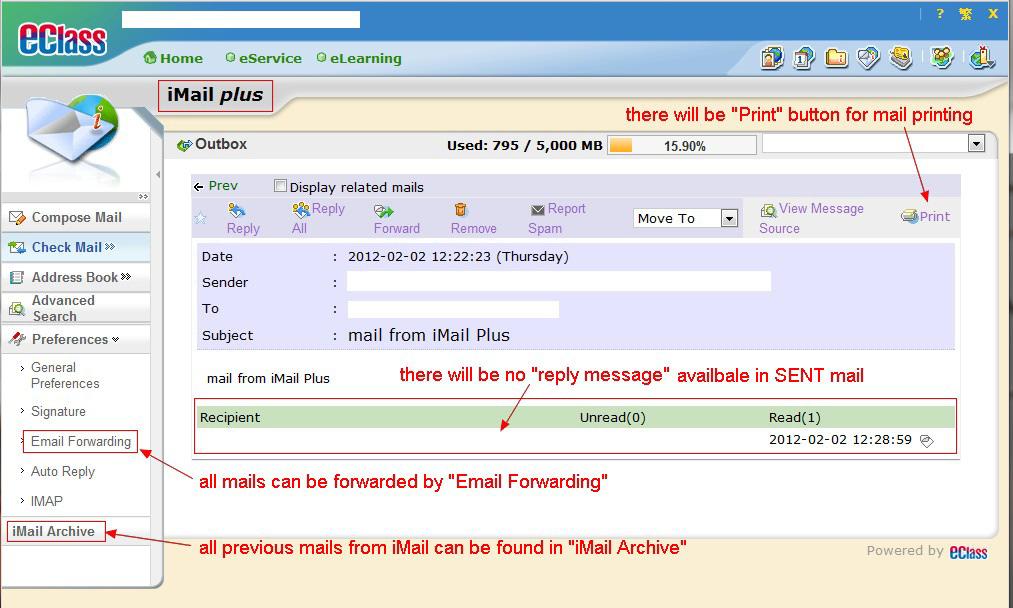 3. What are the features of imail Plus? imail Plus: Email printing function available.