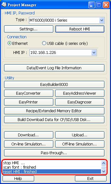 Set the correct IP address when rebooting HMI via Ethernet.