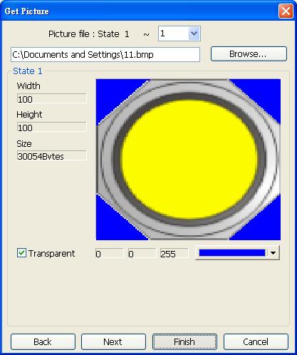 Select (Transparent) check box and click on an area of the picture, the RGB value of the area will be displayed.