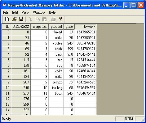 3. In this example, the total length of data format is 23 words. Each 23 words will be one set of recipe data. The first set: recipe no.