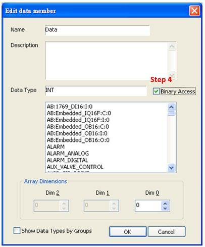 Step 4 Select data then click (Edit), since the data of the modules can be operated by bit, (Binary Access) should be