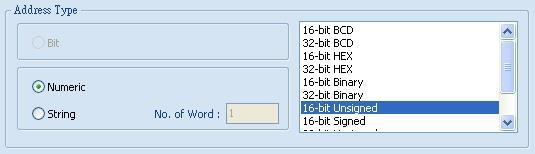 Set Address Type: When Word type is selected, set address