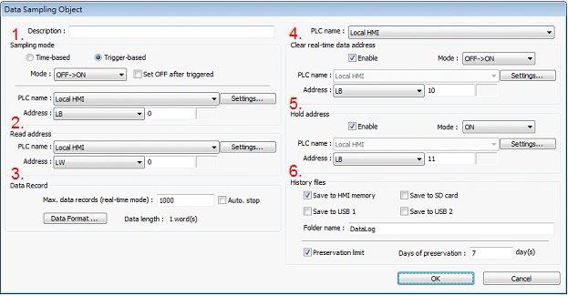 8.2. Create a New Data Sampling The following introduces how to add a new Data Sampling: 1. (Sampling mode) (Time-based) mode samples data in a fixed frequency.