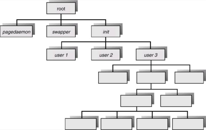 PROCESSES TREE ON A UNIX SYSTEM PROCESS TERMINATION Process executes last statement and asks the operating system to decide it (exit). Output data from child to parent (via wait).