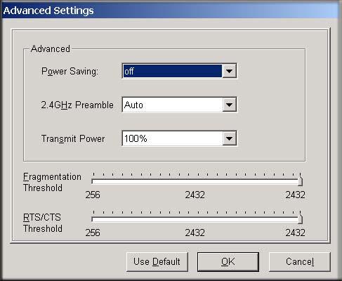 Advanced Settings Page Generally, the Advanced settings should not require adjustment.