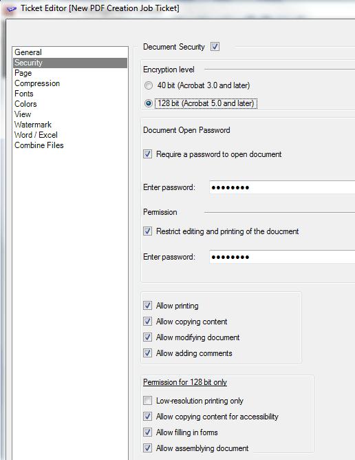 Snic PDF Server 3.0 11.1.2 Managing the PDF File Security In rder t start managing the security ptins fr the PDF file, click n the Security tab (Jb Tickets -> New).