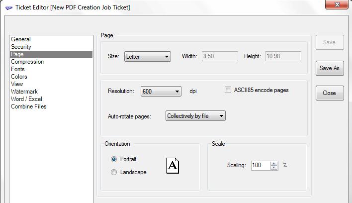 Snic PDF Server 3.0 11.1.3 Managing the Page Settings In rder t start managing the security ptins fr the PDF file, click n the Page tab (Jb Tickets -> New).