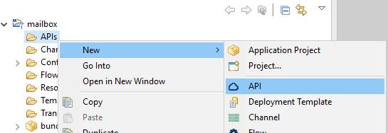 Right-click the APIs folder, select New from the context menu, and then click API, as shown in the