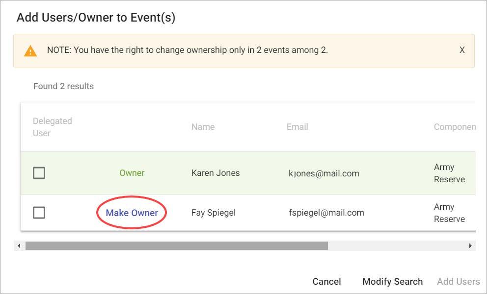 Note: If you are the event creator, event owner, the SBPM for the same component or DACH, you also have the option of assigning an event owner.