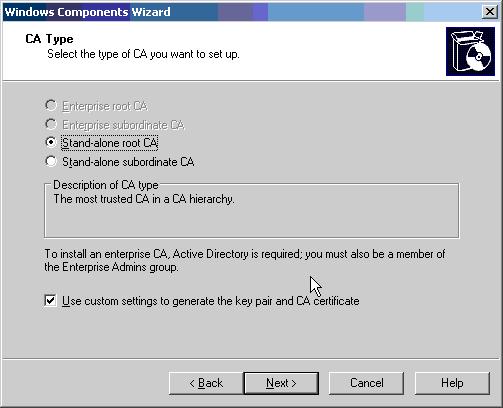 Installing a Certificate Authority Select here the option