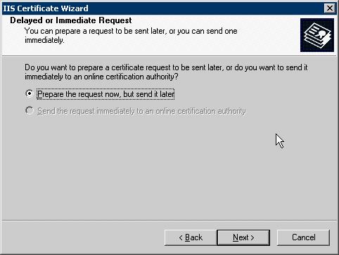 Select the Prepare the request now, but send it later option