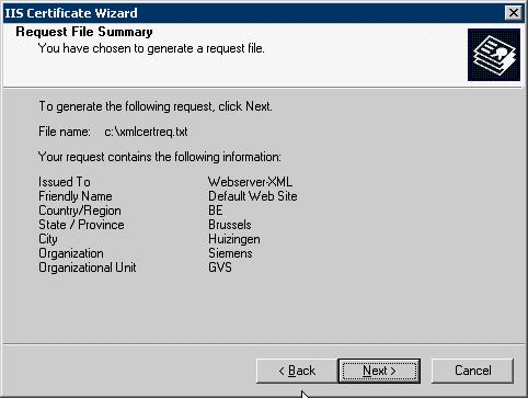 Installing a Certificate Authority Administrate the destination path and file name of your request file => Click Next.