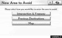 NAVIGATION SYSTEM: MEMORY POINTS (a) Registering areas to avoid 1. Push the SETUP button. 2. Touch Navi. on the Setup screen. 3.