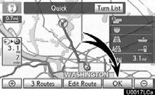 ) 3 Touch Go to. U0016LCa The navigation system performs a search for the route. 4 Touch OK, and start driving.