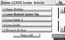 U12047LS DELETE LEXUS INSIDER ARTICLE U12012LS 1. Touch Delete.