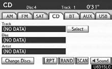 AUDIO/VIDEO SYSTEM (d) Selecting a desired disc (e) Playing an audio disc Touch CD tab, then touch Change Discs. Choose an audio disc number to display this screen.