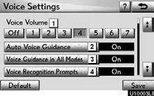 SETUP Voice settings Voice guidance can be set.
