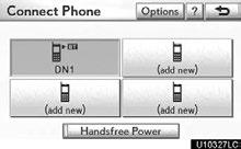 SETUP Deleting a Bluetooth phone 1. Touch Options. 3. Touch the desired phone or touch Select All, then touch Delete.