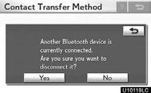 When another Bluetooth device is currently connected, this screen is displayed. If you want to disconnect it, touch Yes.