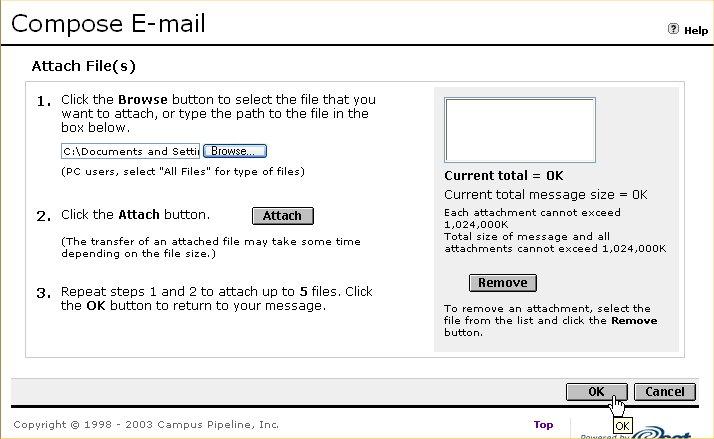 Compose E-mail Composing e-mail in MY CCP is much like any other e-mail. Notice below the Enter Message: box save a copy to the sent folder and add signature boxes are checked.