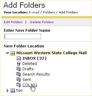 For this demonstration, select Community College of Philadelphia E-mail. This will place the new folder in the main folder area.