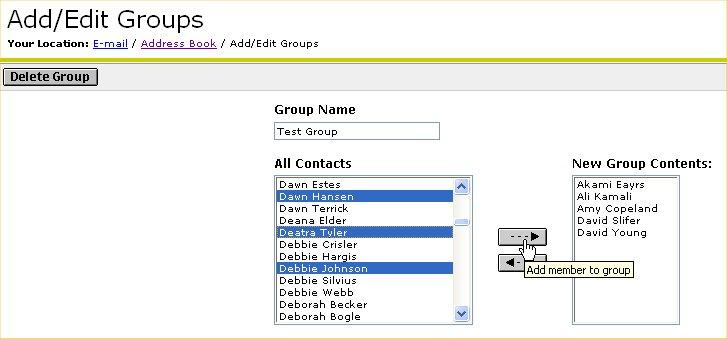 Select the contact addresses from the All Contacts window. Note: The contacts are listed in alphabetical order by first name.