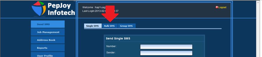 30. Click on Bulk SMS see red arrow 31.