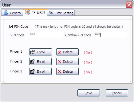 8h) Three different fingerprints (from three different fingers) can be enrolled for the individual User. 8i) Click ENROLL next to FINGER 1 to enroll the first of the three Users fingerprints.
