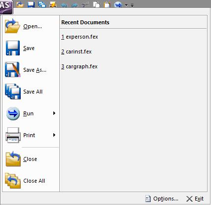 Main Interface Commands The following image shows the Application menu in App Studio. The following image shows the Quick Access Toolbar in App Studio.