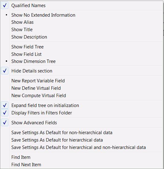 Report Options Dialog Box You can also access the Object Inspector group options from the Object Inspector shortcut menu.
