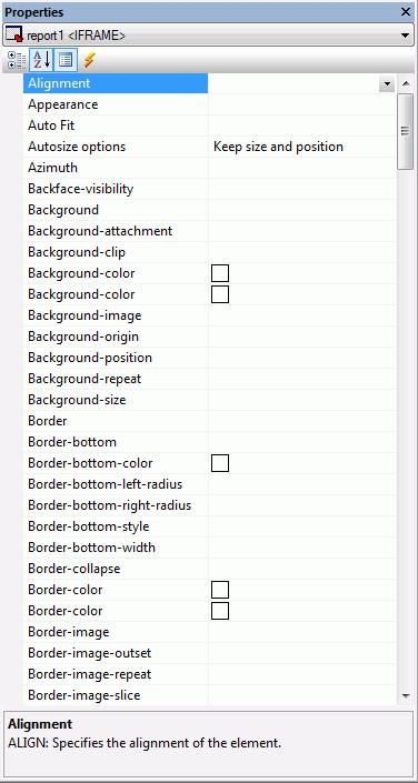Using the Settings Panel The Alphabetical command sorts the properties alphabetically, from a to z. The following image shows the Properties panel with the properties sorted alphabetically.