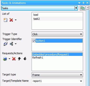 5. Creating HTML Pages Tasks Section The Tasks section of the Tasks & Animations panel allows you to execute a request when a certain criteria is met.