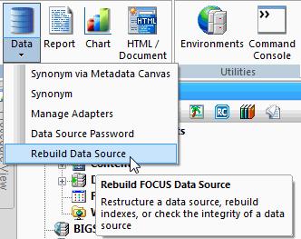 Rebuilding a Data Source In App Studio, you can use the Rebuild Data Source command to access the Rebuild