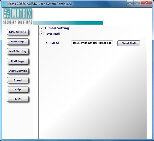 Click on Test mail button, define E-maid ID to