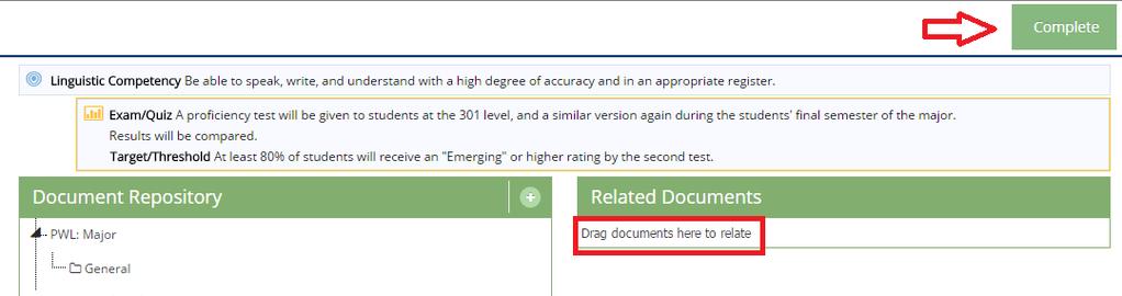 You will then be presented with the following screen. You have the opportunity to associate any documents that support the findings by clicking on the green icon at the end of the row.