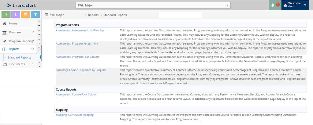 This may include any Mapping for the Program Learning Outcomes you wish to display. The report is displayed in a narrative layout.