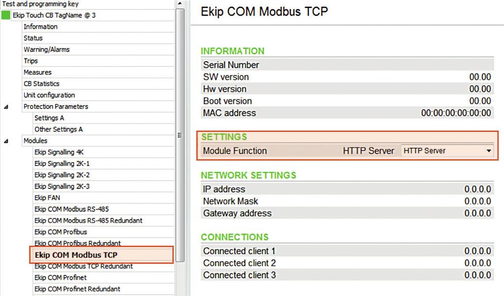 4. Communication in Ethernet TCP/IP networks 4.1.4.1 Configuration of the module as HTTP Server Since the module is configured by default for the communication with the Modbus TCP protocol, to use it