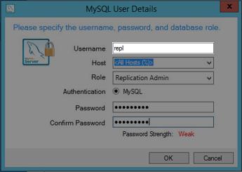 16. In the MySQL User Details window, add a username.