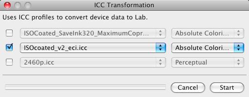 Convert the reference file to Lab with the absolute colorimetric rendering intent by clicking on Start. 4.