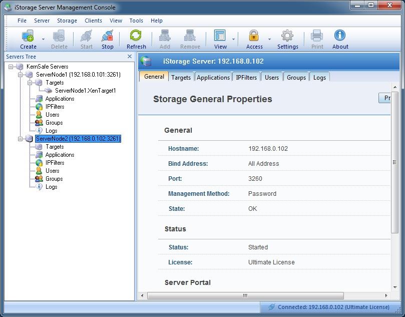 Create Target Launch the istorage Server management consolle, press the Create button on the