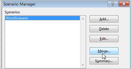 To merge scenarios: 1. Select the worksheet in which to store the merged scenarios results.