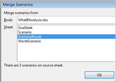 We want to combine this worksheet with ScenarioResult worksheet where there are 3 scenarios stored. 2.