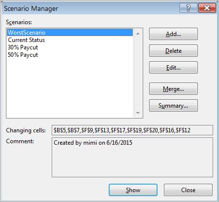 In the Merge Scenarios dialog box, select ScenarioResult worksheet to merge with the WorstScenario