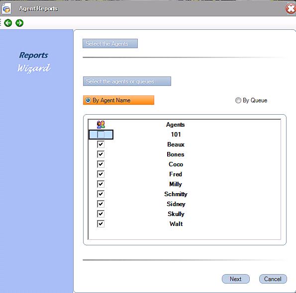 Issue 2.0 UNIVERGE SV9100 The first form to be displayed prompts the user to select the agents that are included in the report.