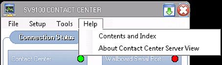 Issue 2.0 UNIVERGE SV9100 3.6 Help Menu The Help Menu includes two options: Contents and Index and About.