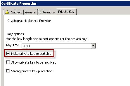 9. Select the Private Key tab, and click the Key ptins.