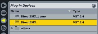 Rename the first one to «DirectEMX» and the other one to «EMX Send». 3. In the left browser select the Plug-in tab and drag&drop DirectEMX to the first MIDI track.