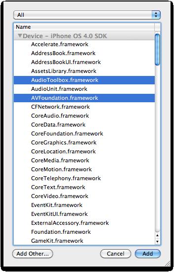 framework : - OpenGLES.framework : iphone Application xib * Resource avtouchviewcontroller.