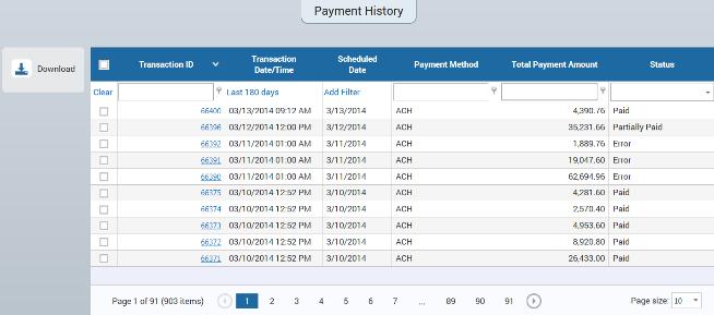 11. Click the OK button. The window is closed and the home page is displayed. 8.2 View Payment History & Details Past payments can be viewed as a list and a detailed view of individual payments.